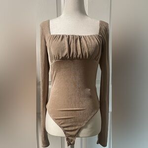 Forever 21 Tan Long Sleeve Bodysuit